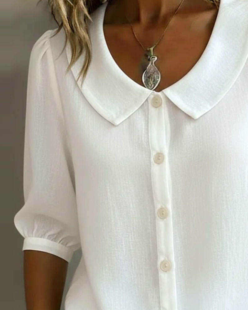 Women's yellow Peter Pan collar blouse with 3/4 sleeves