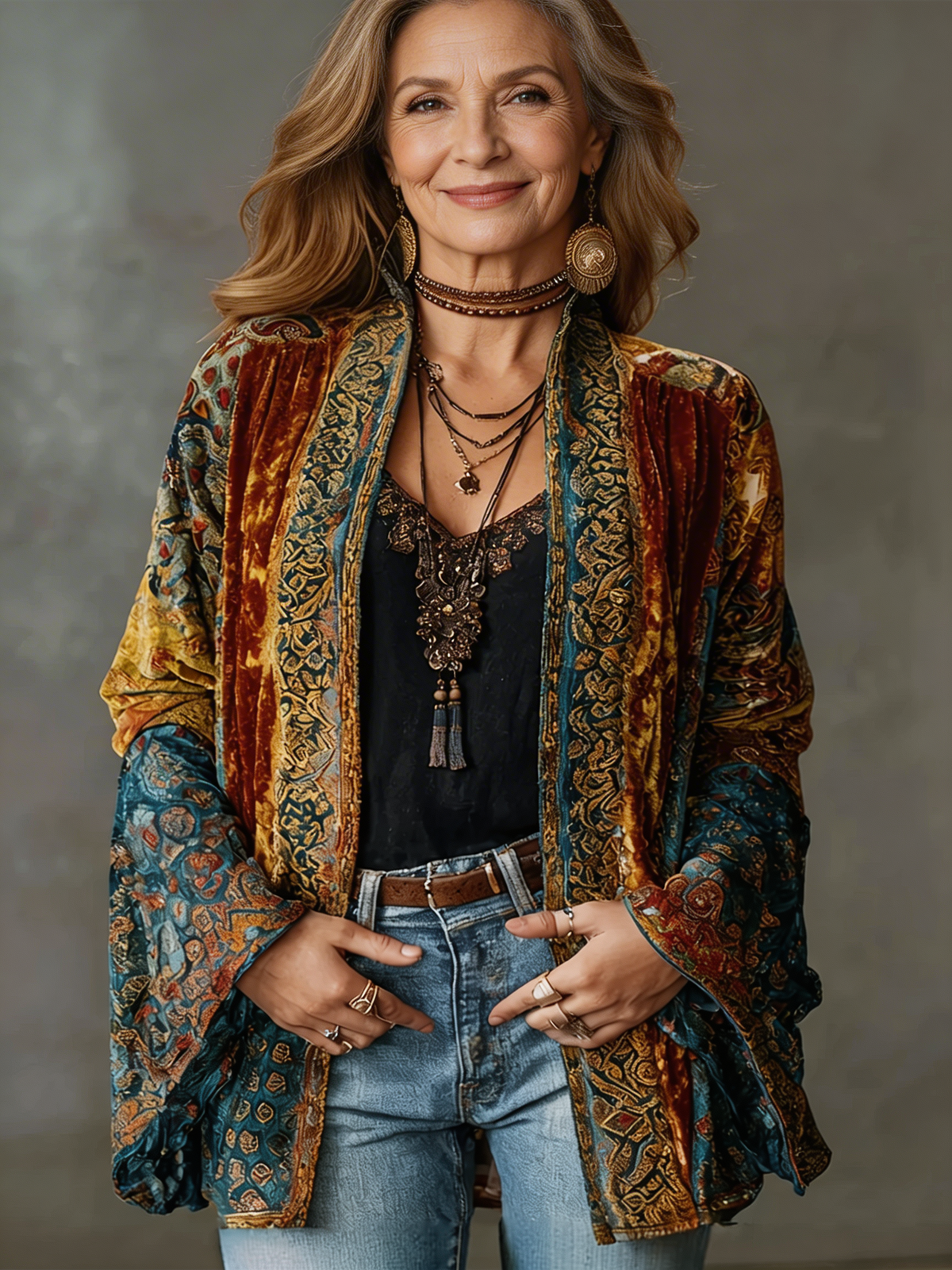 Women's bohemian kimono cardigan in burgundy