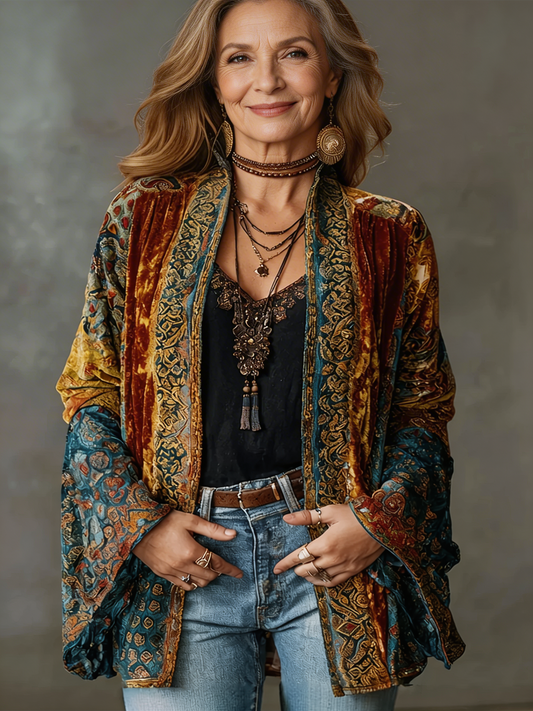 Women's bohemian kimono cardigan in burgundy