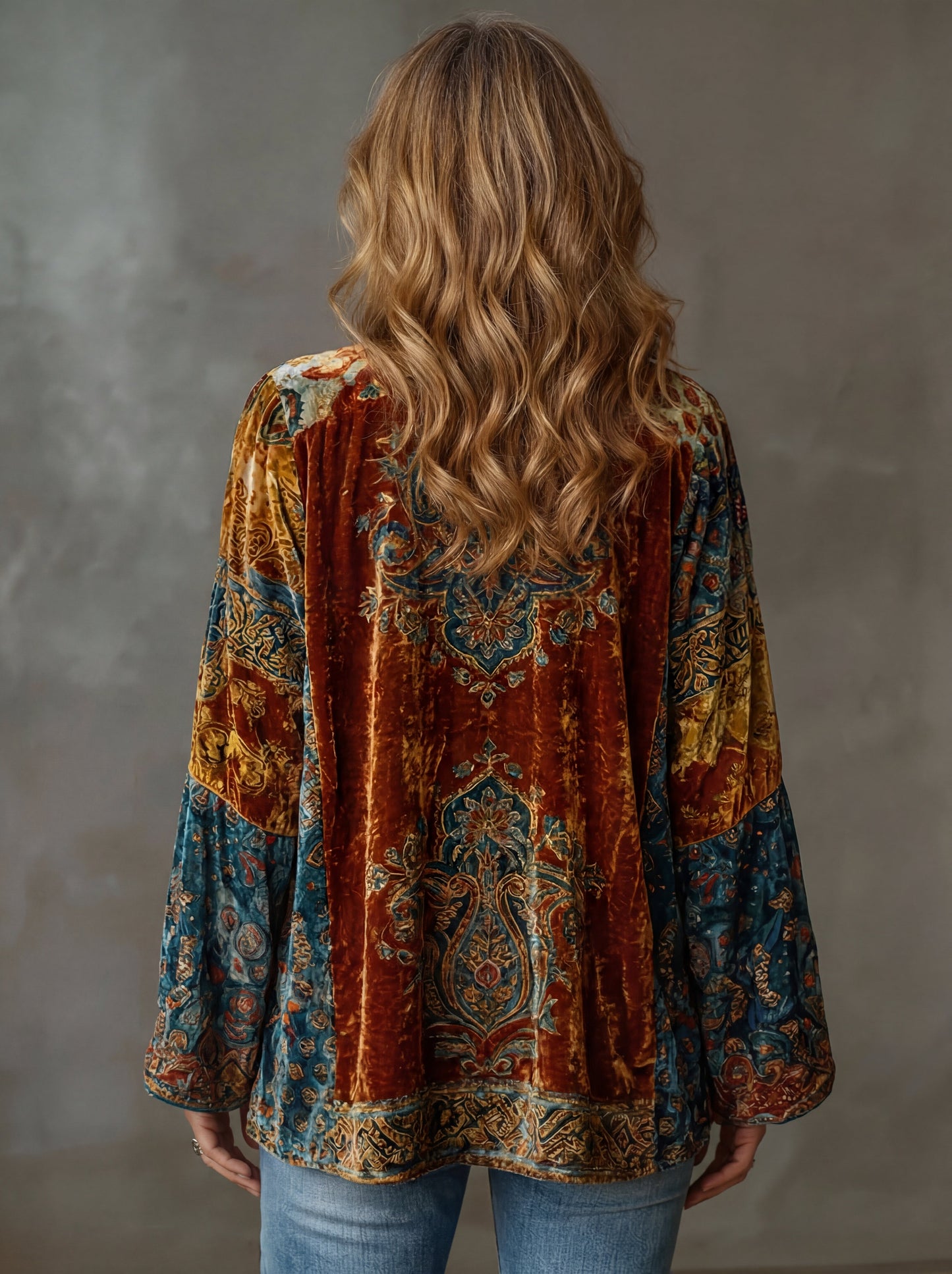 Women's bohemian kimono cardigan in burgundy