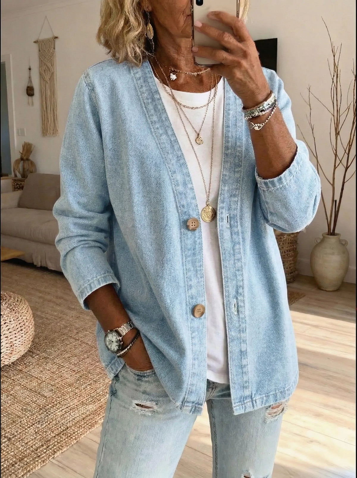 Women's denim cardigan in acid blue