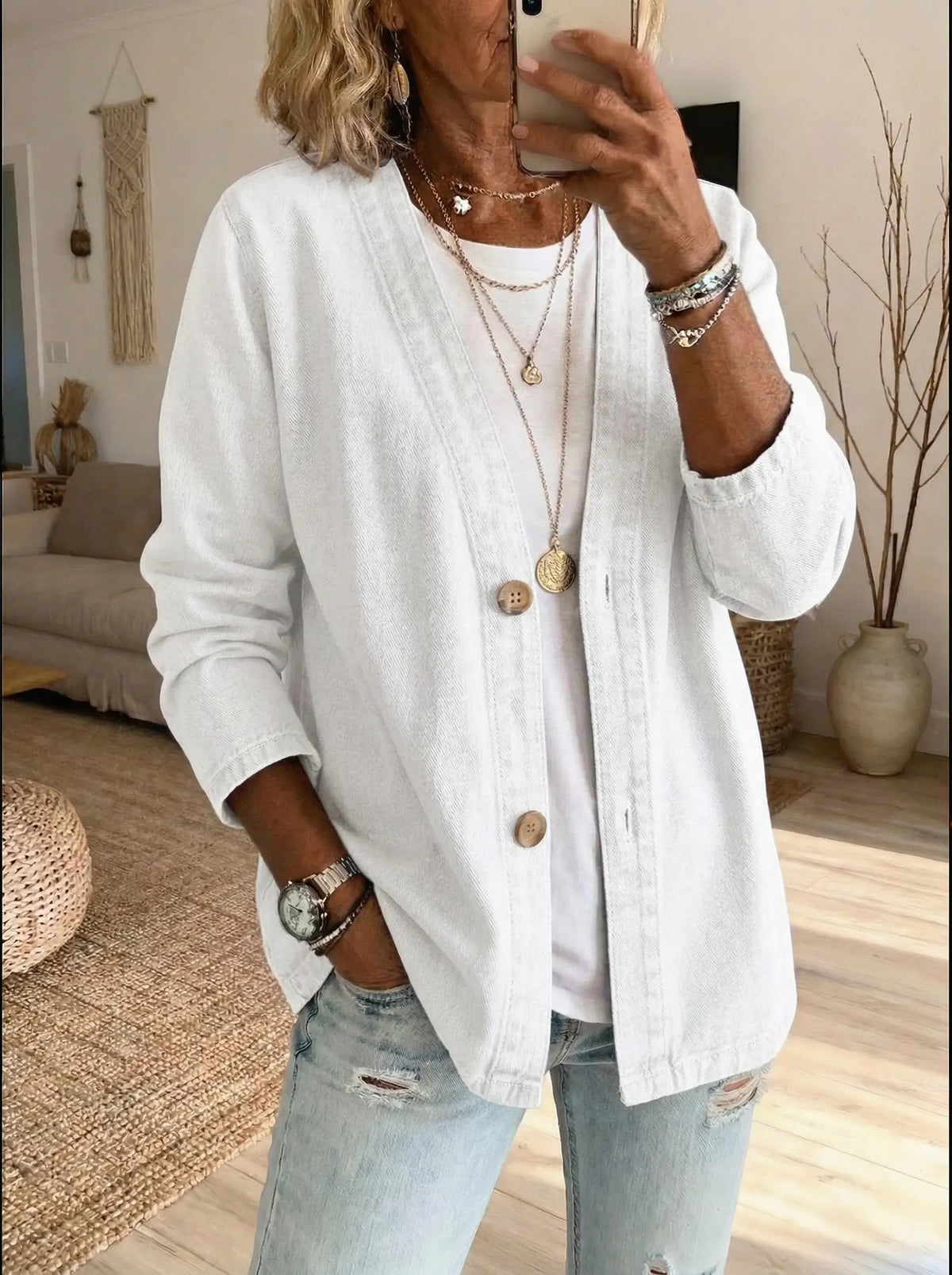 Women's denim cardigan in white