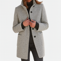 Chloe | Women's Button-Front Long Coat with Stand Collar for Fall