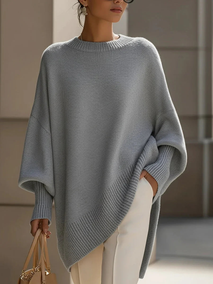 Women's gray oversized cashmere batwing sweater