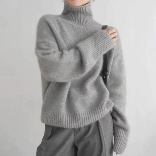 Women's gray cashmere turtleneck sweater