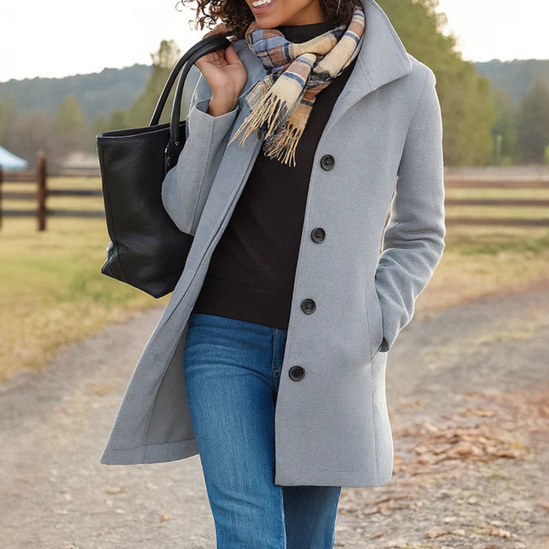 Women's light gray classic button front coat
