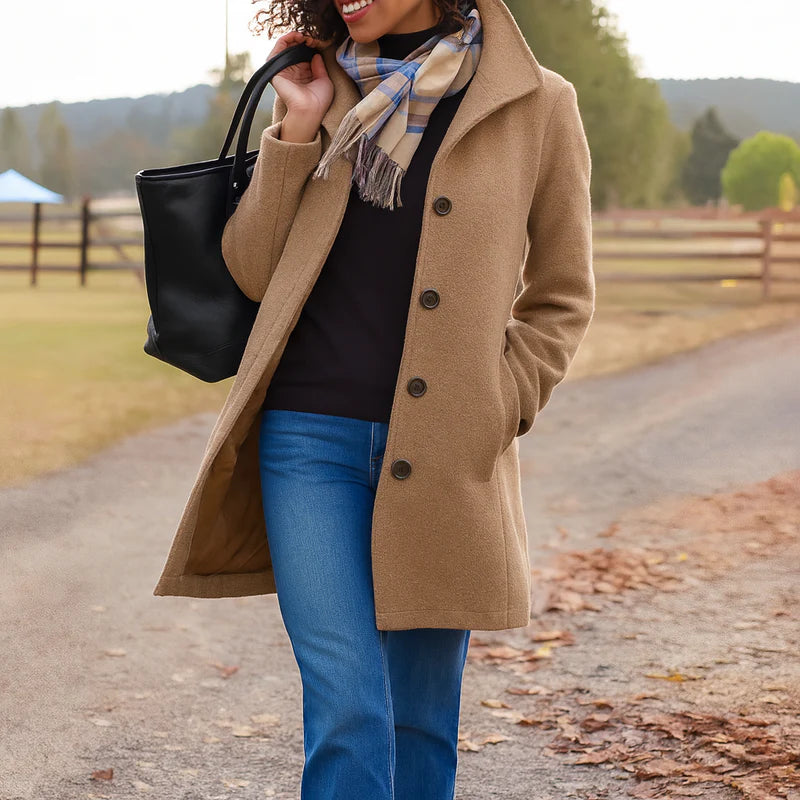 Women's light gray classic button front coat
