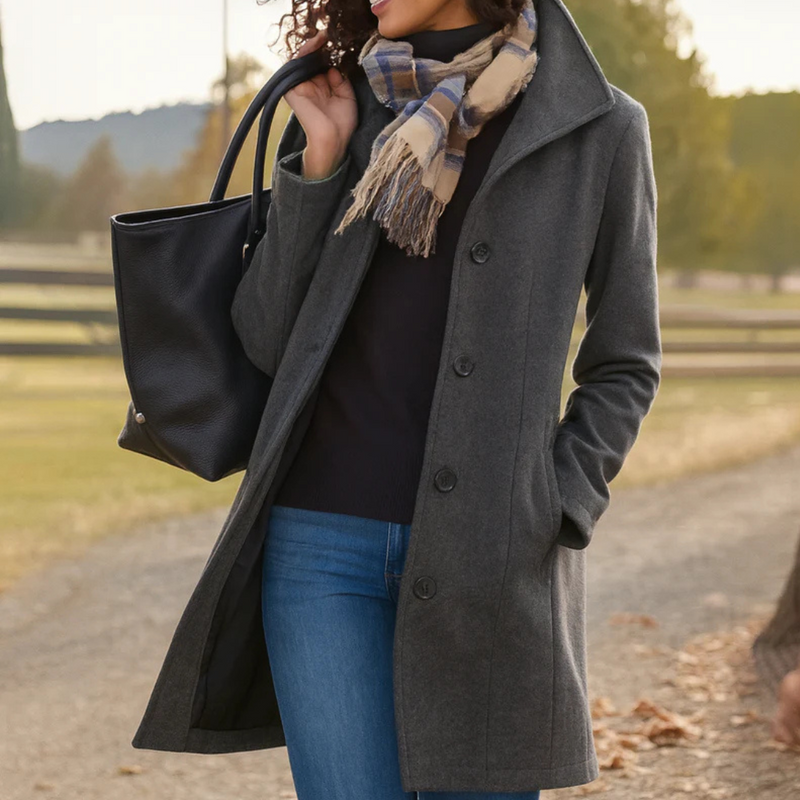 Women's light gray classic button front coat