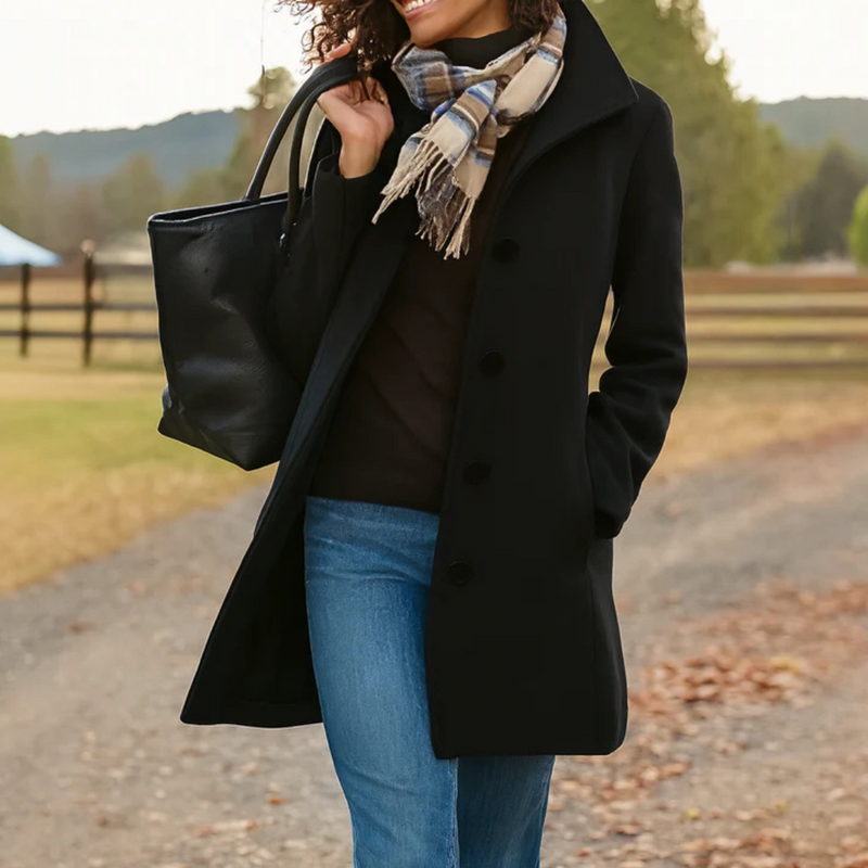 Women's light gray classic button front coat