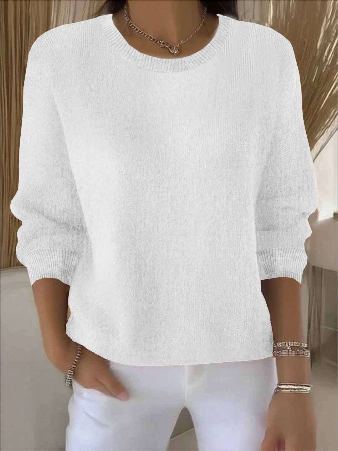 Women's white crew neck soft knit sweater