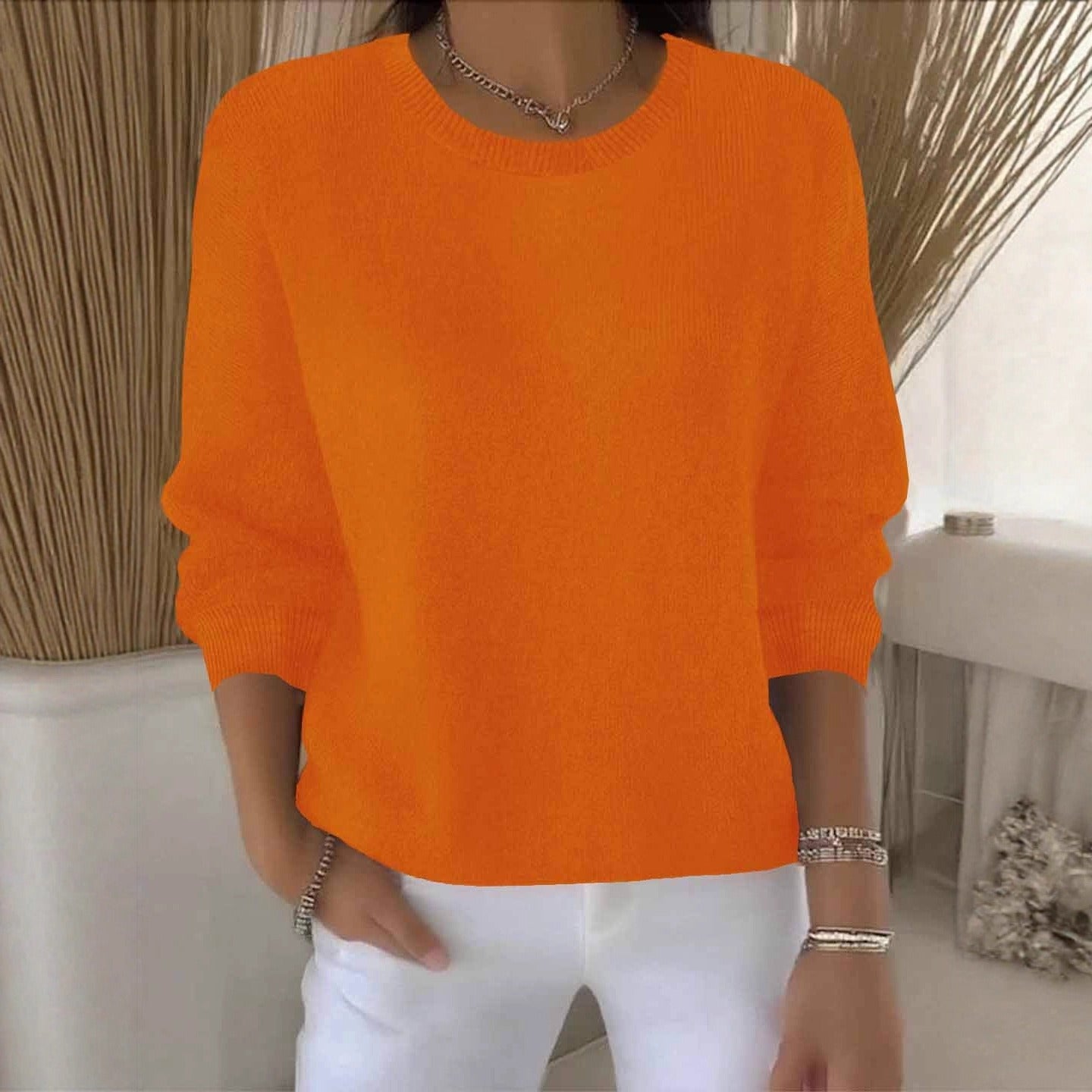 Women's cream crew neck soft knit sweater