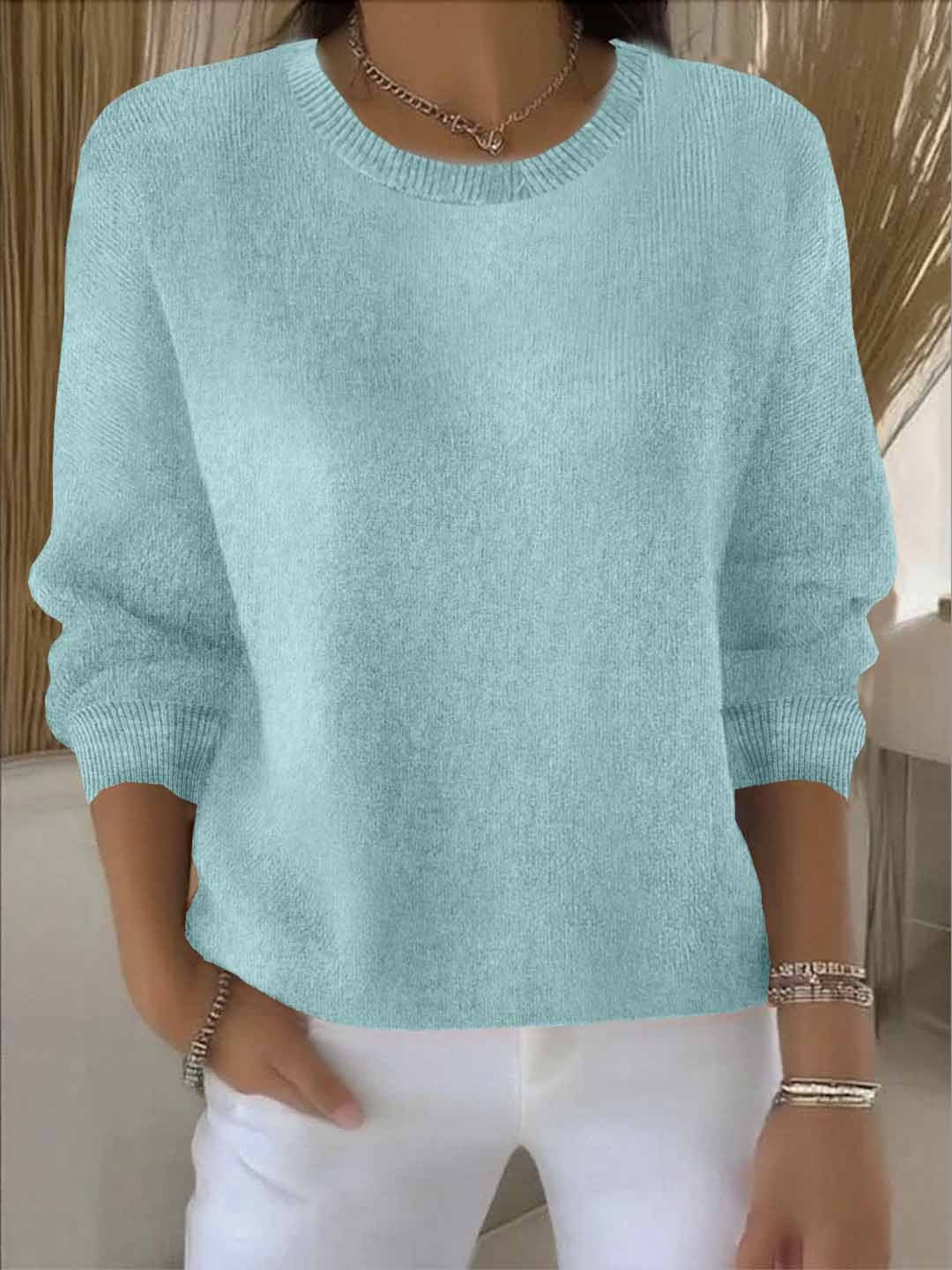 Women's cream crew neck soft knit sweater