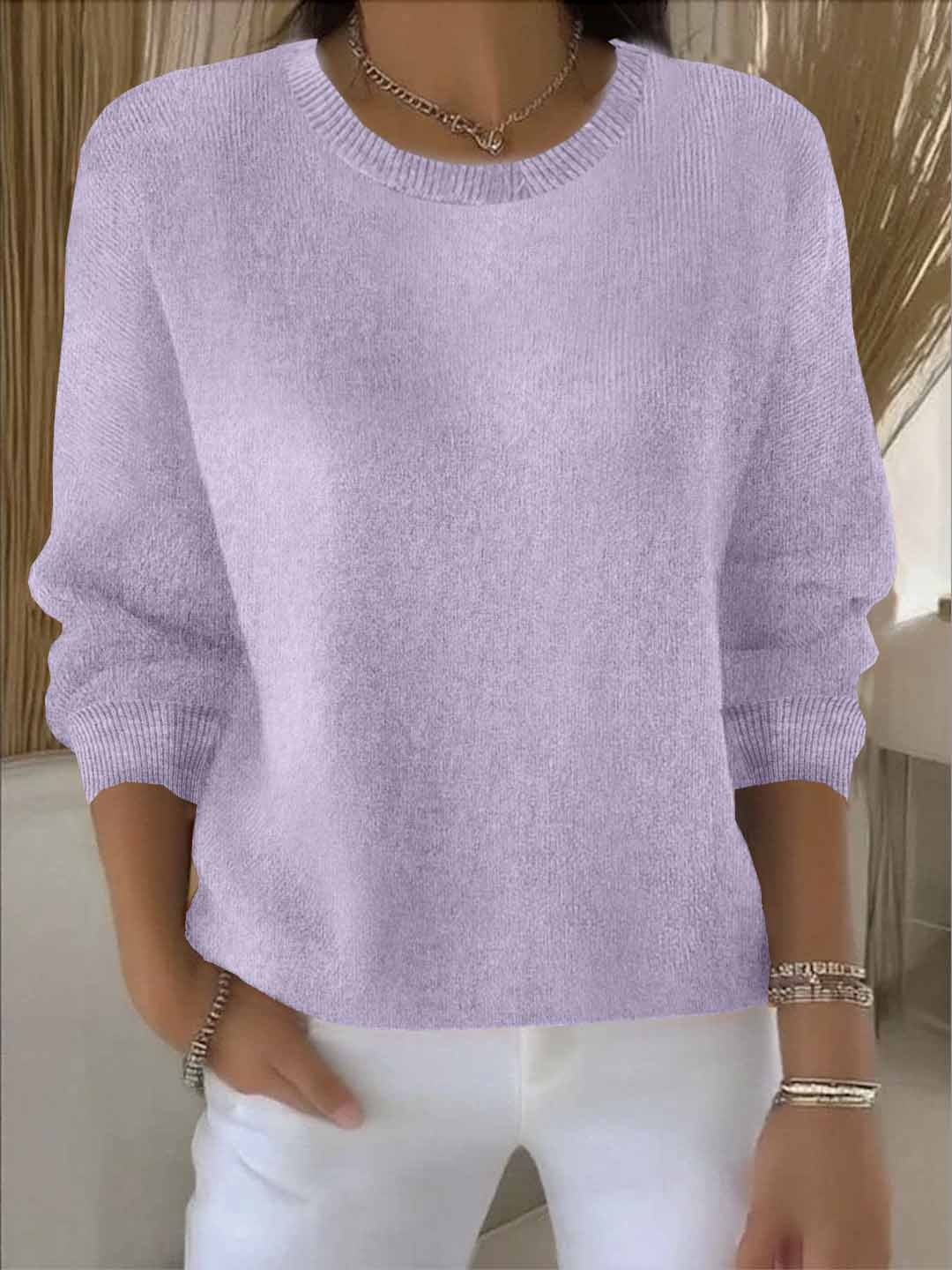 Women's taupe crew neck soft knit sweater