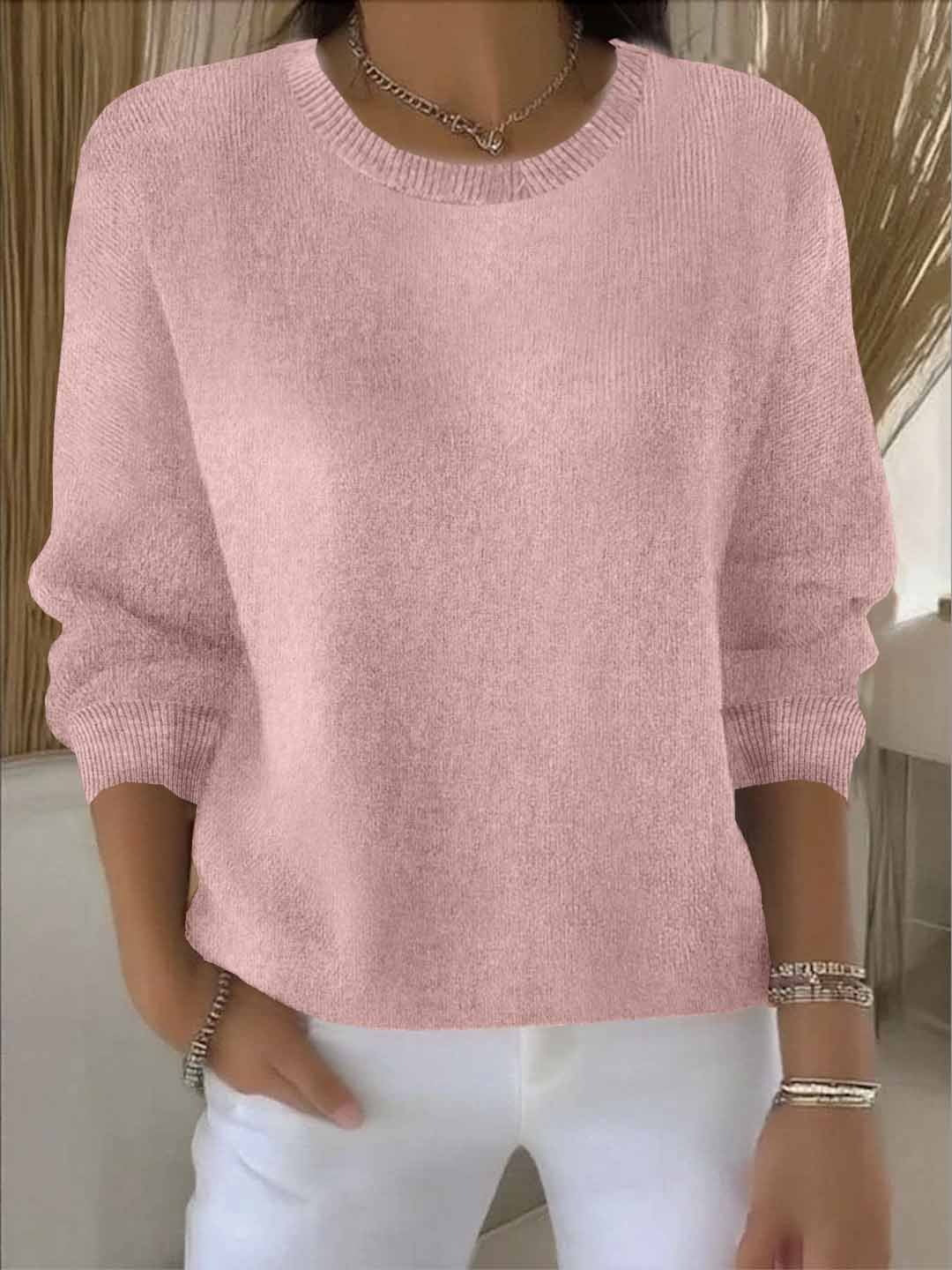 Women's white crew neck soft knit sweater
