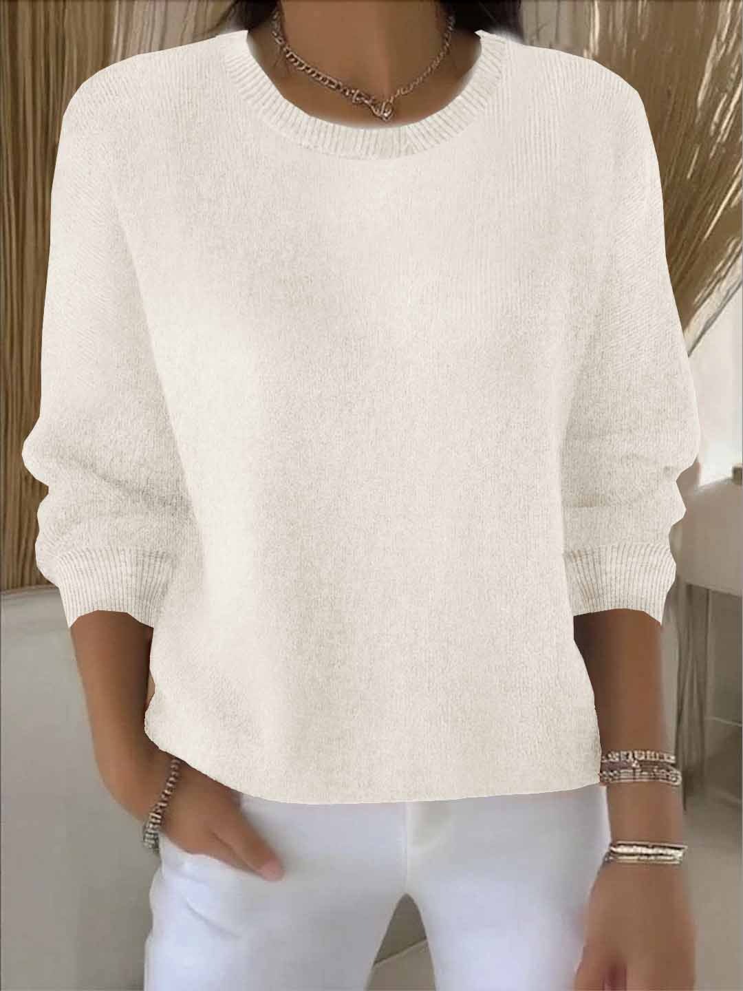 Women's white crew neck soft knit sweater
