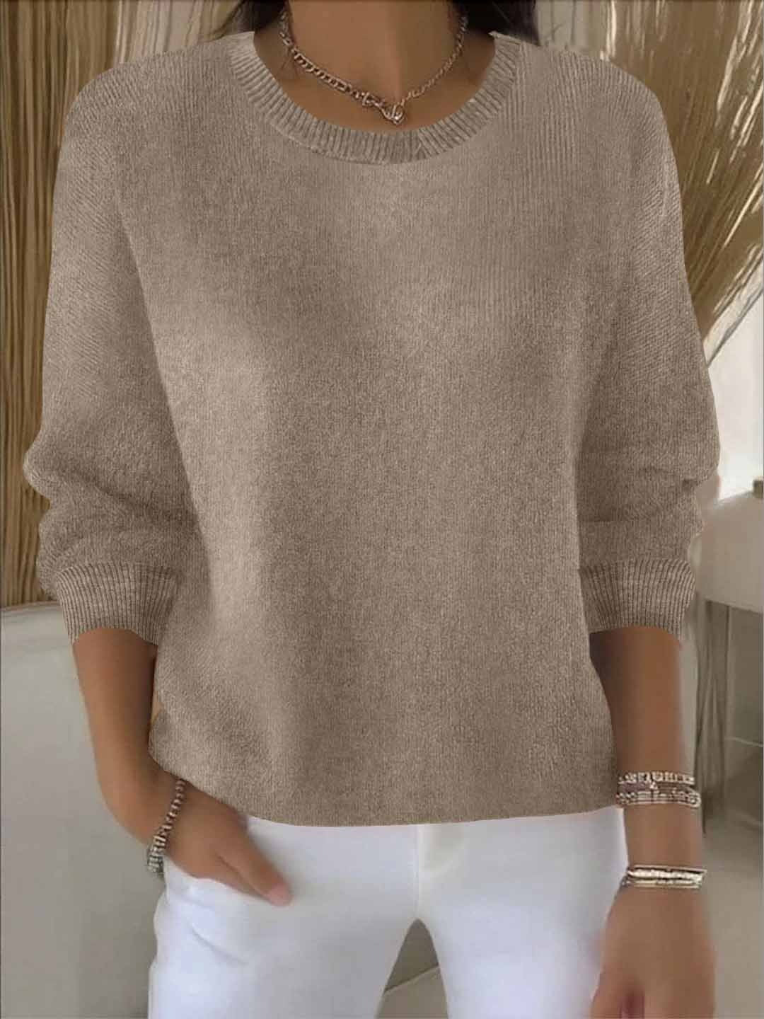 Women's white crew neck soft knit sweater