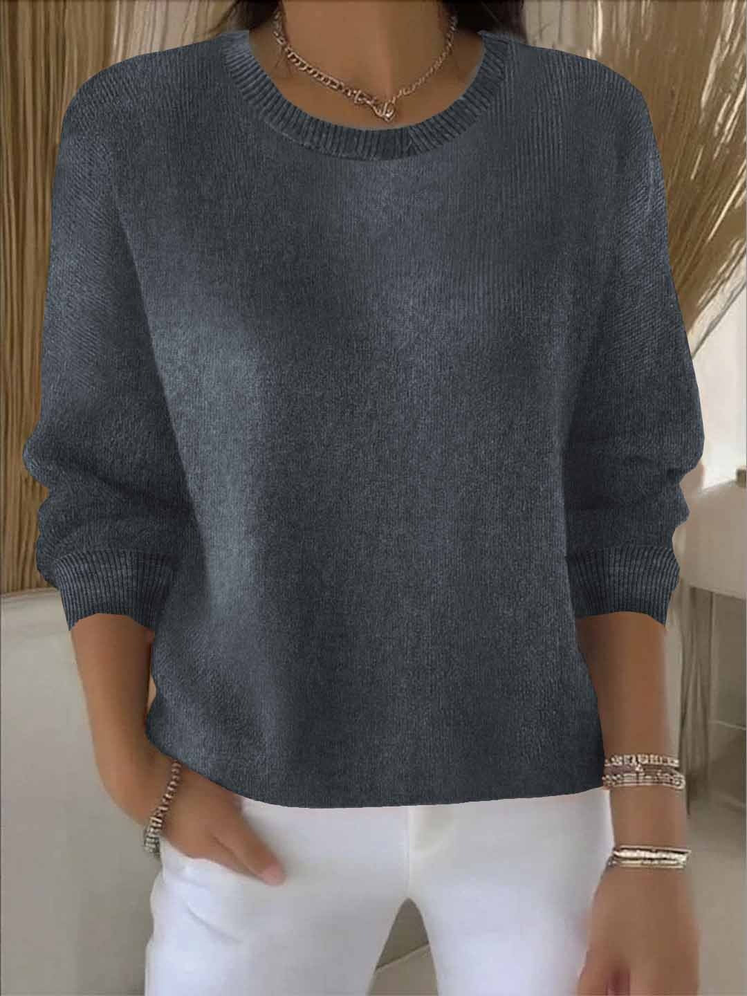 Women's white crew neck soft knit sweater