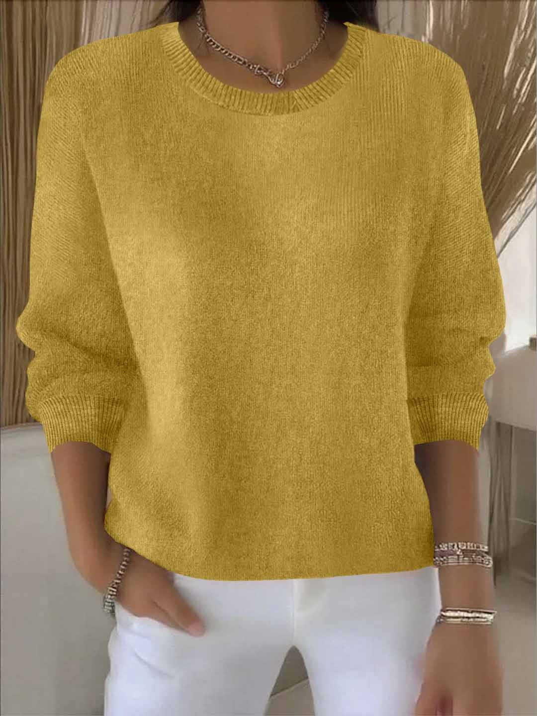Women's cream crew neck soft knit sweater