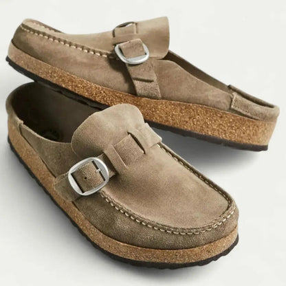 Women's Comfort Suede Mules with Buckle Detail 0