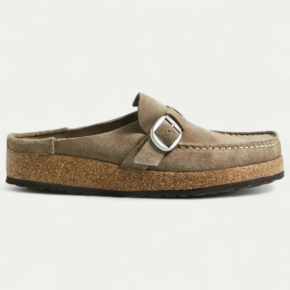 Women's Comfort Suede Mules with Buckle Detail 1