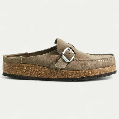 Women's Comfort Suede Mules with Buckle Detail 1