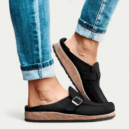 Women's Comfort Suede Mules with Buckle Detail 4