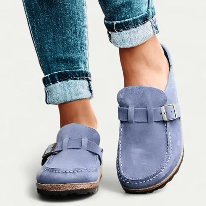 Women's Comfort Suede Mules with Buckle Detail 5