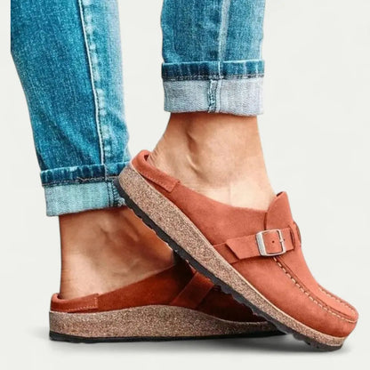 Women's Comfort Suede Mules with Buckle Detail 6