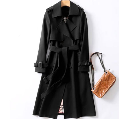 Women's brown double-breasted belted trench coat