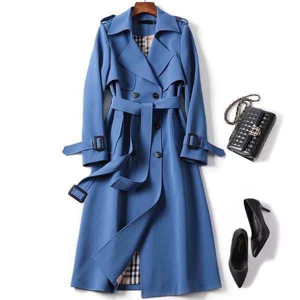 Women's brown double-breasted belted trench coat