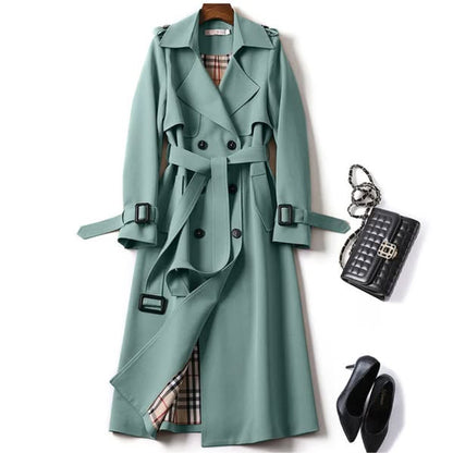 Women's brown double-breasted belted trench coat