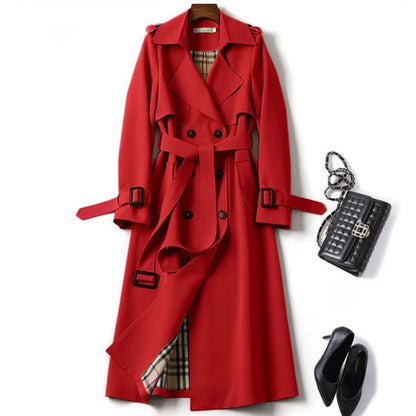 Women's brown double-breasted belted trench coat