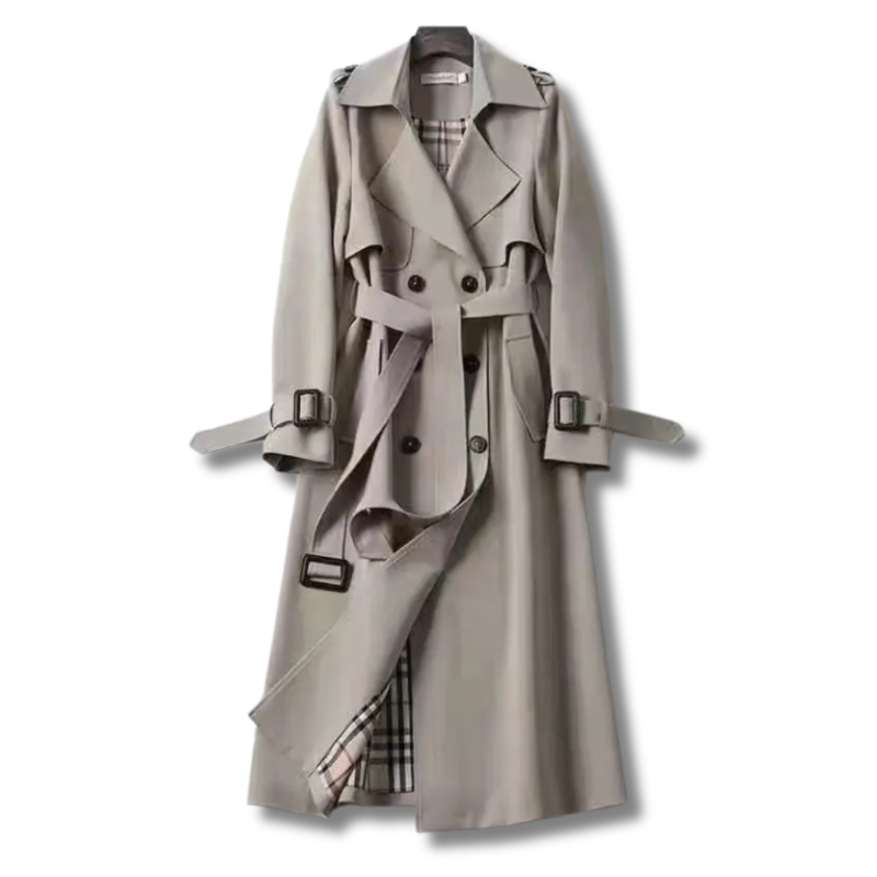 Women's double-breasted trench coat with classic lapel in grey