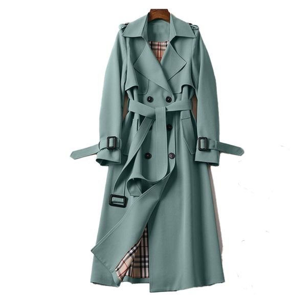 Women's double-breasted trench coat with classic lapel in green