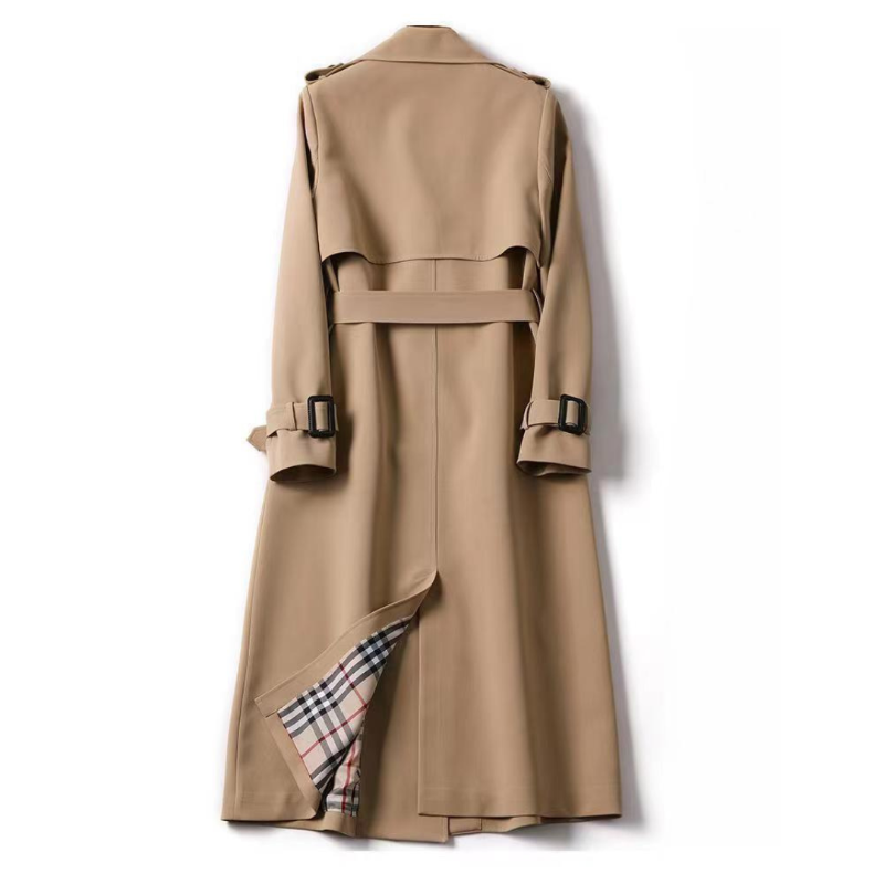 Women's double-breasted trench coat with classic lapel in blue