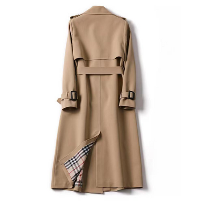 Women's double-breasted trench coat with classic lapel in blue