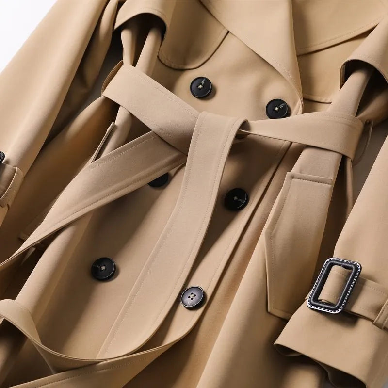 Women's double-breasted trench coat with classic lapel in blue