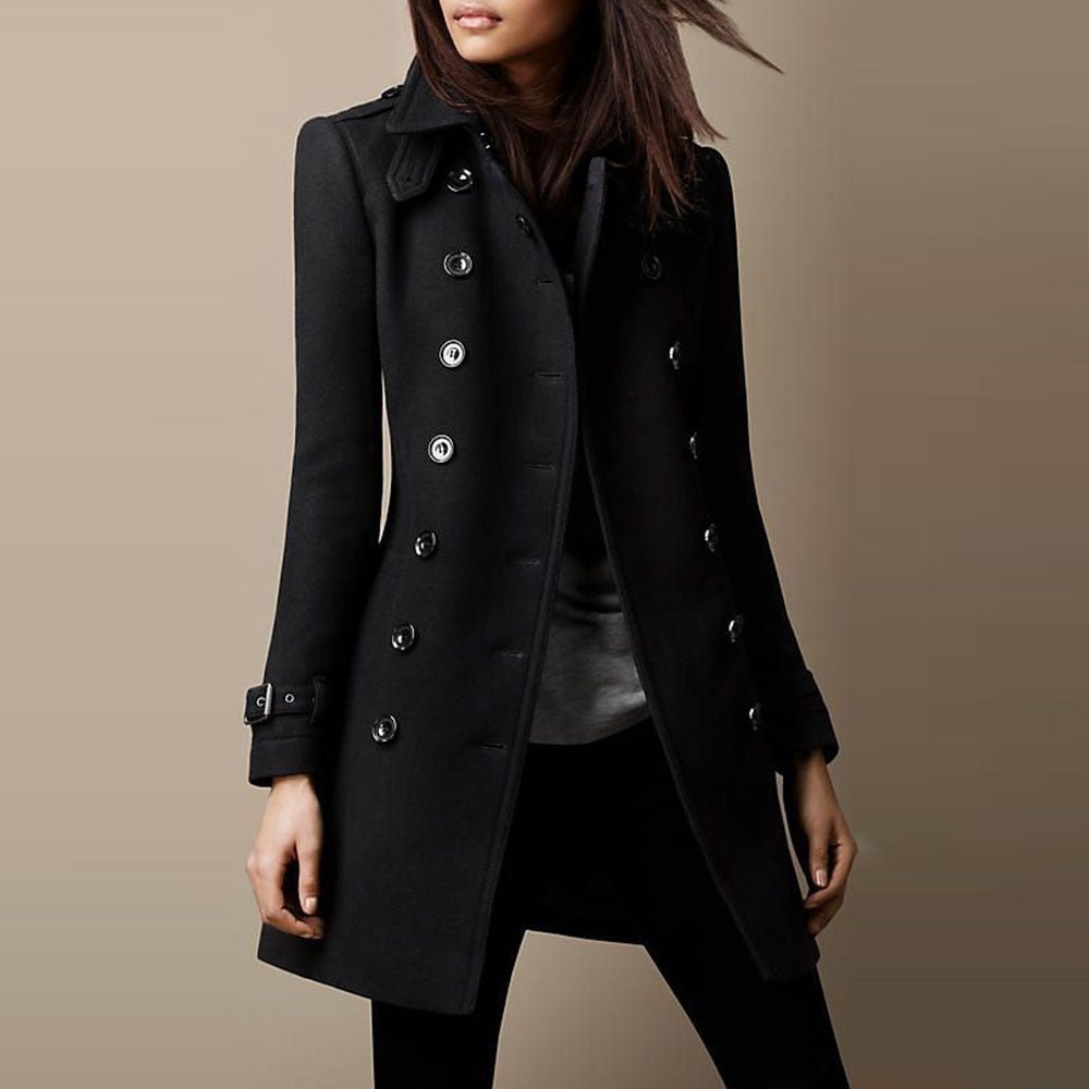 Women's double-breasted tailored coat in black