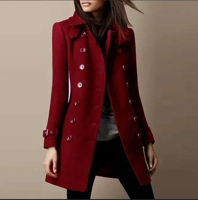 Women's double-breasted tailored coat in red