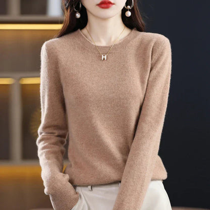Women's mustard yellow crew neck sweater in classic slim fit