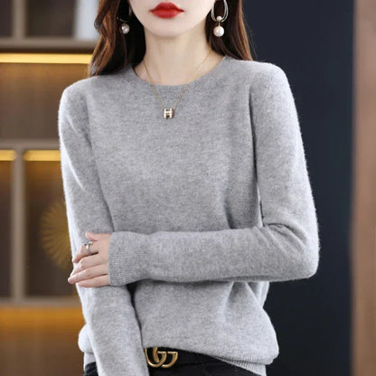 Women's orange crew neck sweater in classic slim fit