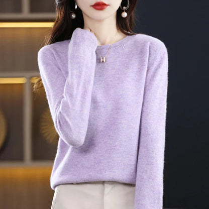 Women's orange crew neck sweater in classic slim fit
