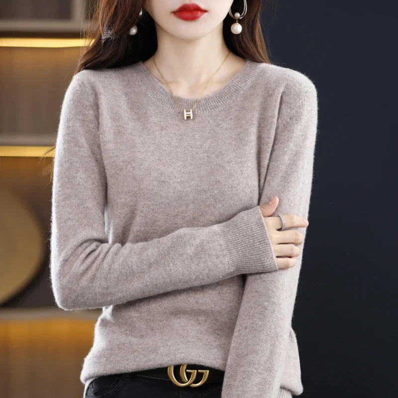 Women's orange crew neck sweater in classic slim fit