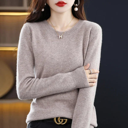 Women's orange crew neck sweater in classic slim fit