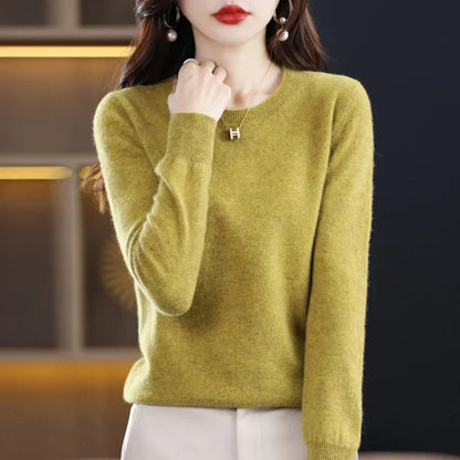 Women's orange crew neck sweater in classic slim fit