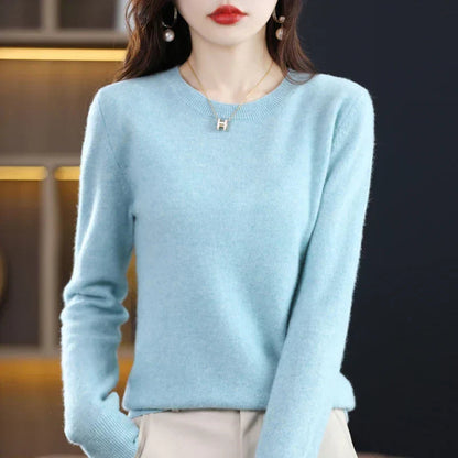 Women's camel crew neck sweater in classic slim fit