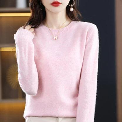 Women's camel crew neck sweater in classic slim fit