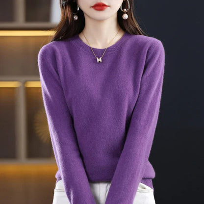 Women's camel crew neck sweater in classic slim fit