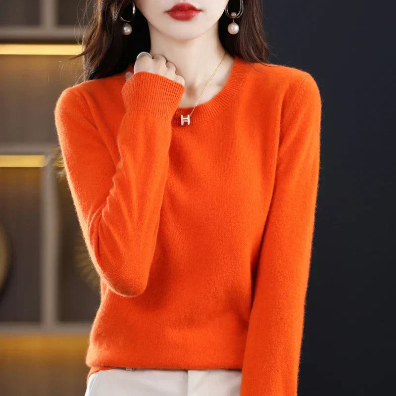 Women's sky blue crew neck sweater in classic slim fit