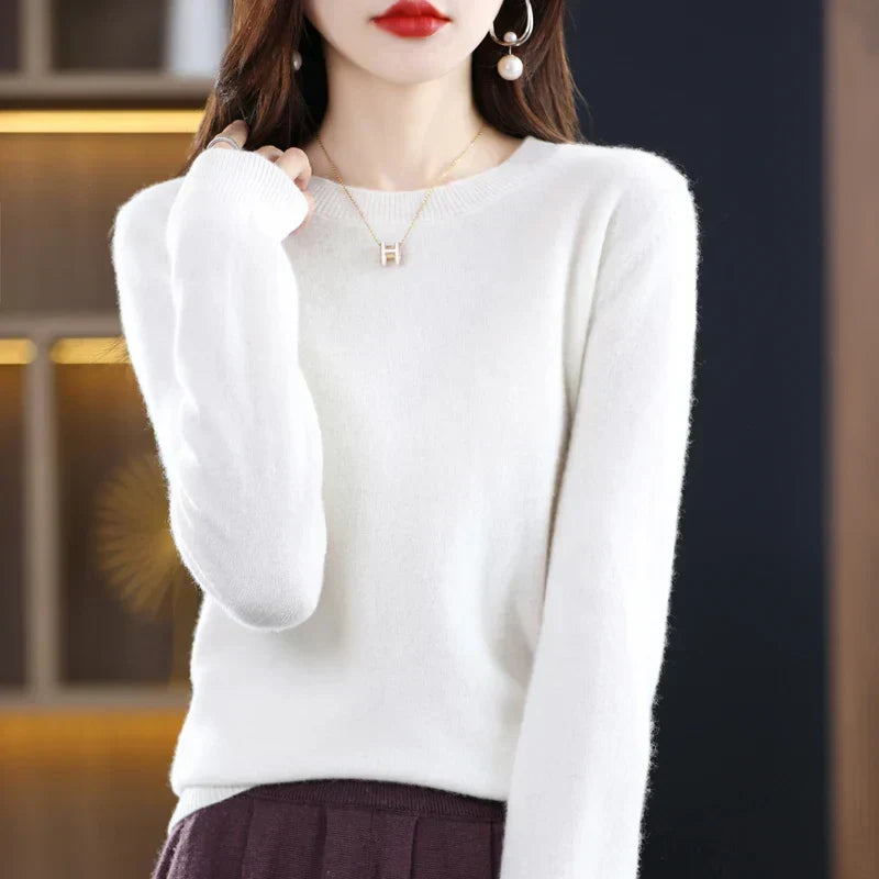Women's sky blue crew neck sweater in classic slim fit